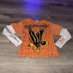 Ed Hardy Orange and White Kids Long Sleeve Tee